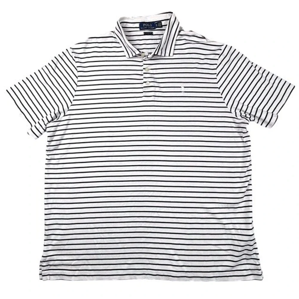 Polo Ralph Lauren Classic Fit Striped Short Sleeve Polo Shirt White Navy M XL